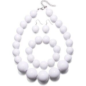 Large Beaded Resin Necklace with Dangle Earrings for Women